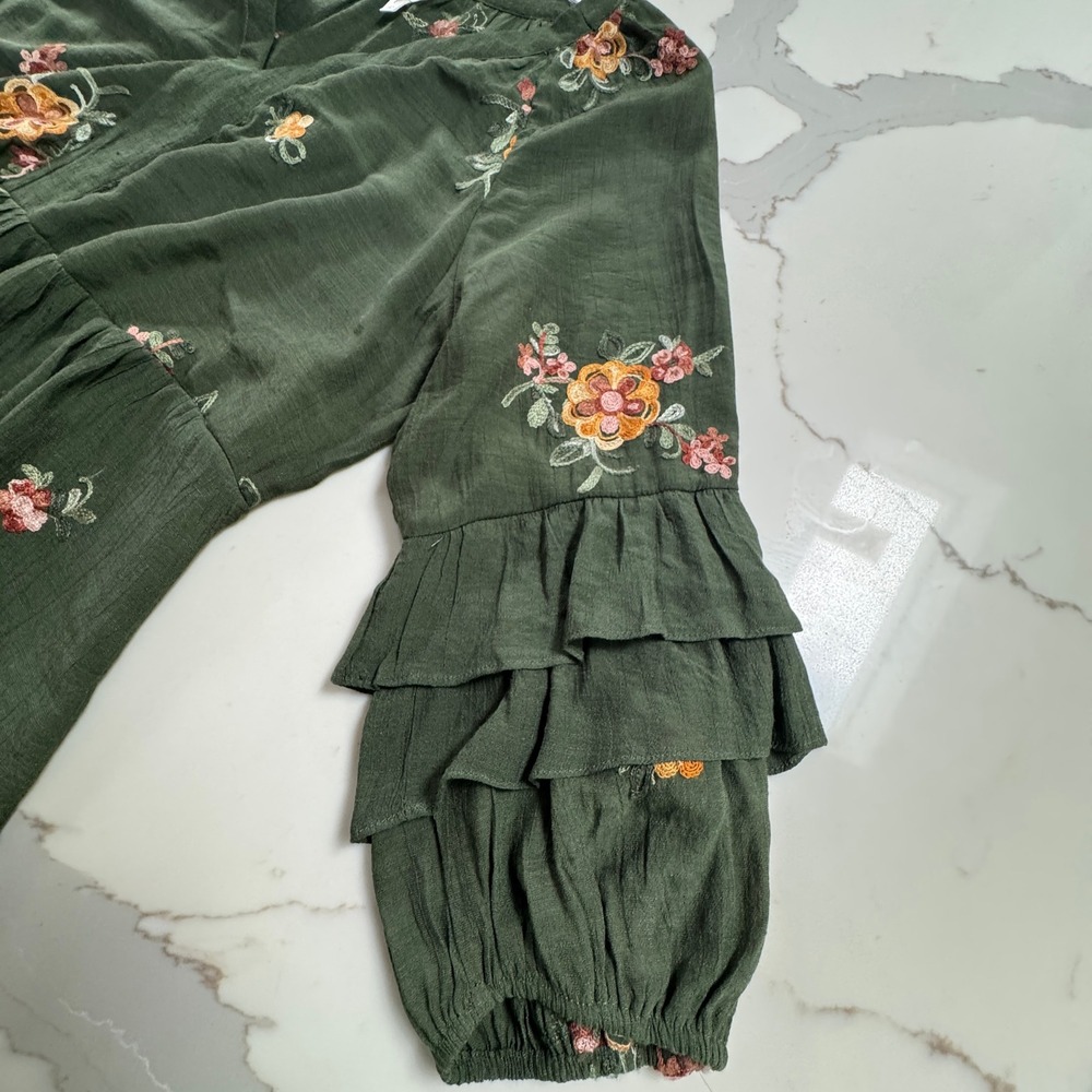 Anthropologie Fig and Flower Embroidered Dress Green Floral size L - Picture 7 of 10